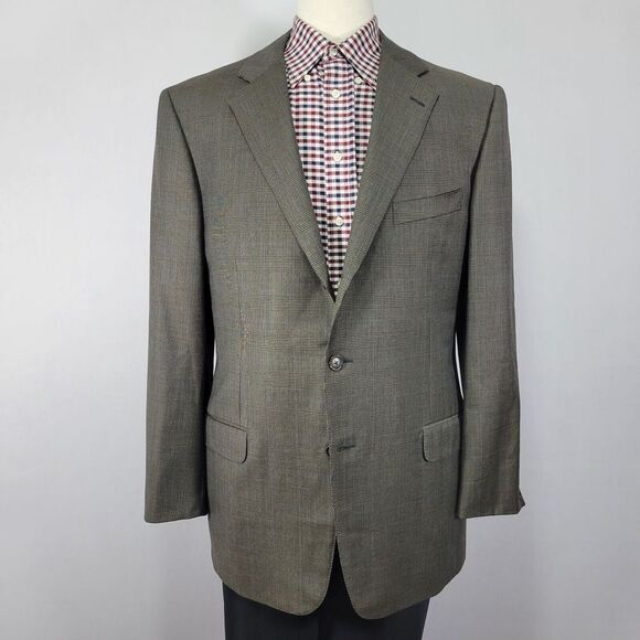 Ermenegildo Zegna Trofeo Men's Sport Coat Blazer Two Button Brown Plaid‎ 44L